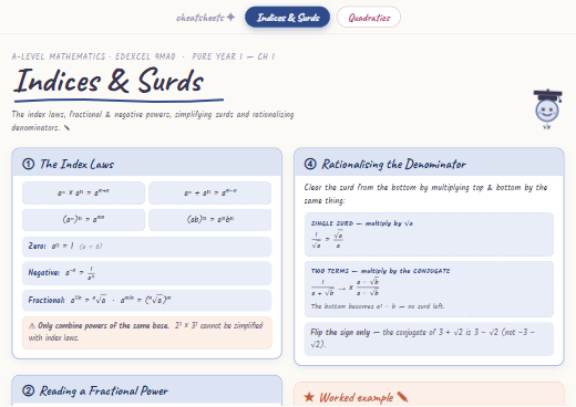Algebra & Quadratics cheatsheet preview
