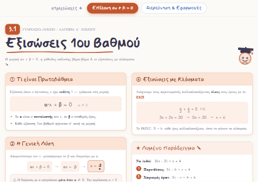 Εξισώσεις 1ου Βαθμού cheatsheet preview
