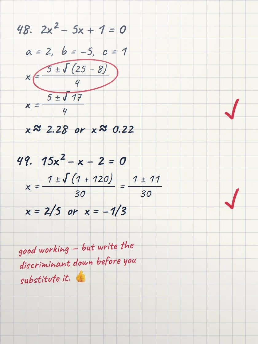 The same page, marked by the tutor